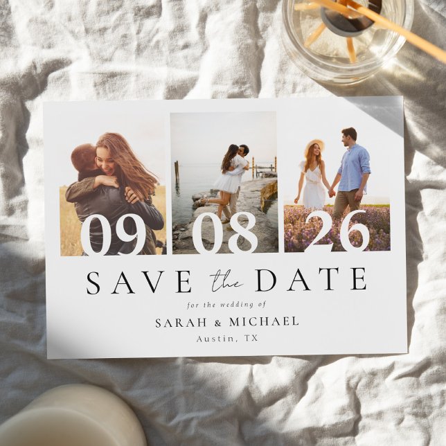 Moderne 3 Foto Collage Wedding Save The Date (Von Creator hochgeladen)