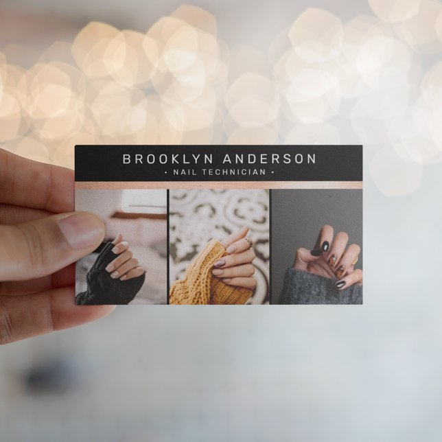 Moderne 3 Foto Fotografen Rose Gold Foil Business Visitenkarte (Von Creator hochgeladen)
