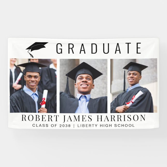 Moderne 3-Foto-Graduierungspartei Banner (Horizontal)