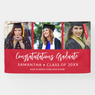 Moderne 3-Foto-Gratulationskarte Roter Abschluss Banner