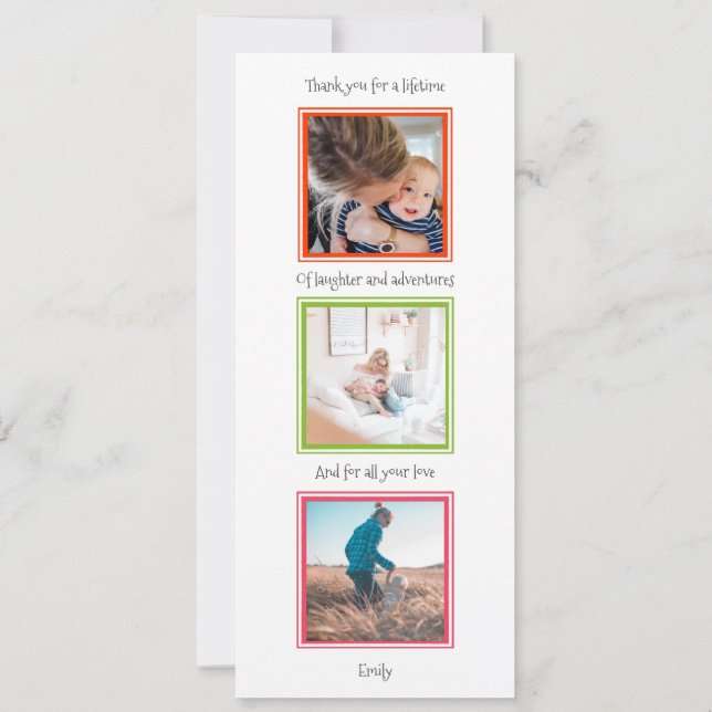 Moderne 3-Foto Happy Mothers Day Flat Card (Rückseite)