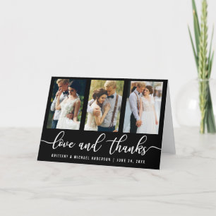 Moderne 3-Foto Hochzeit Liebe und Dank Falten Dankeskarte