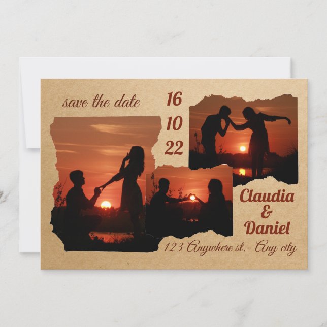 Moderne 3-Foto-Hochzeitseinladung Einladung (Vorderseite)