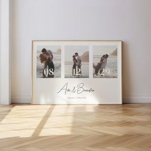 Moderne 3-Foto-Hochzeitspaar-Bestellung Poster