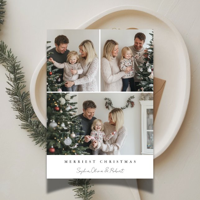 Moderne 3-Foto-Kinder Familie Frohe Weihnachten (Von Creator hochgeladen)