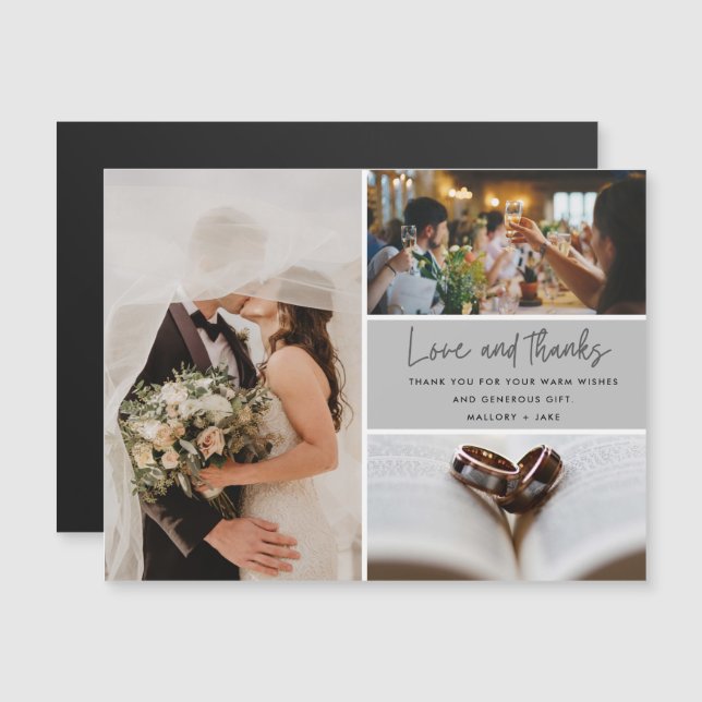 Moderne 3 Foto Liebe Danke für Ihre Hochzeit Magnetkarte (Vorne/Hinten)