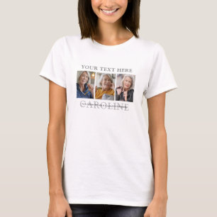 Moderne 3-Foto-Personalisierte-Text-Trauer/Gedenkf T-Shirt