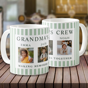 Moderne 3-Foto-Sage-Grün-Streifen-Großmutter-Crew Kaffeetasse