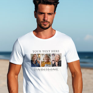 Moderne 3-Foto-Textbeerdigung/Gedenkfeier T-Shirt