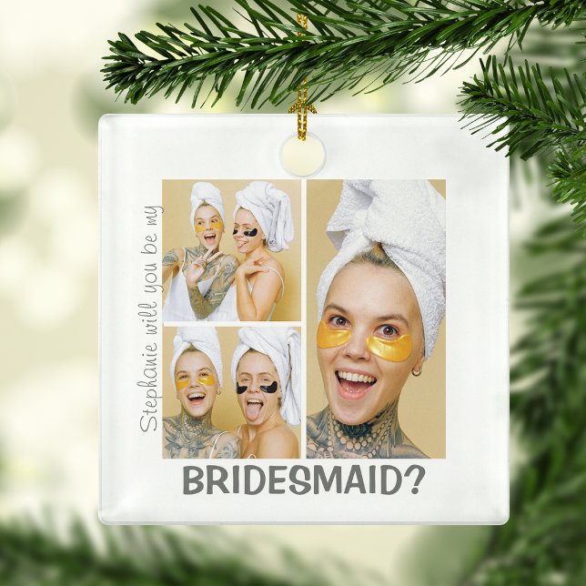 Moderne 3-FotoCollage | Werden Sie meine Bridesmai Keramikornament (Von Creator hochgeladen)
