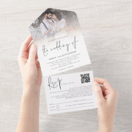 Moderne 3 Fotos überlagern QR-Code-Skript-Hochzeit All In One Einladung