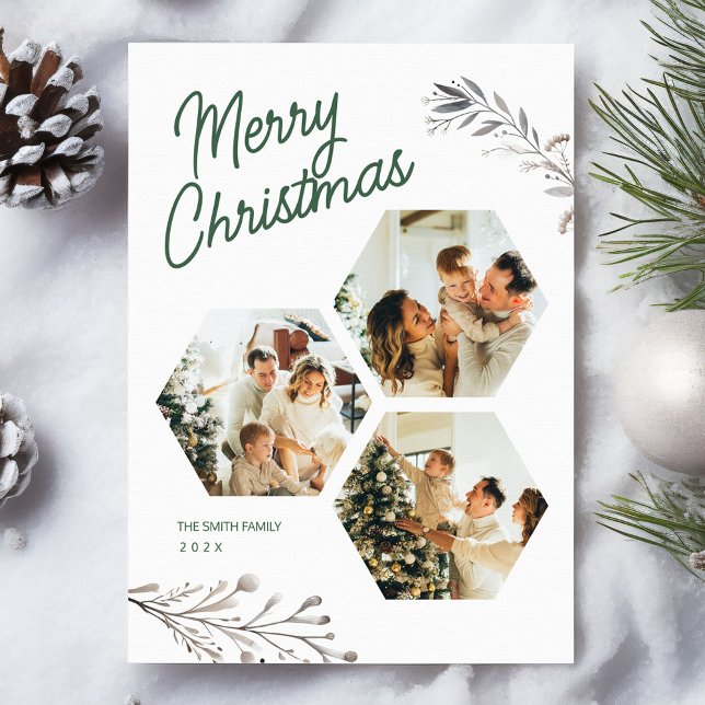 Moderne 3 Fotos Weihnachtsgruß-Karte Feiertagskarte (Von Creator hochgeladen)