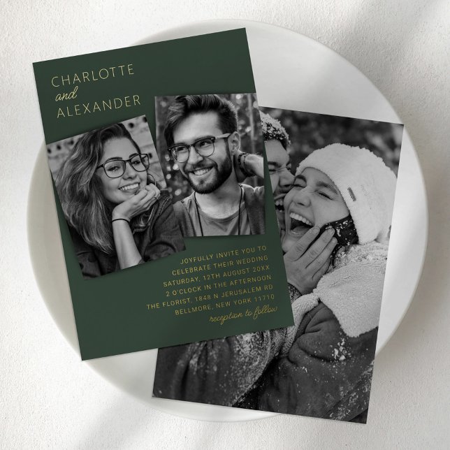 Moderne 3 Mariage photo Real Foil Invitation (Créateur téléchargé)