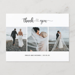 Moderne 3 photo collage mariage carte de remerciem