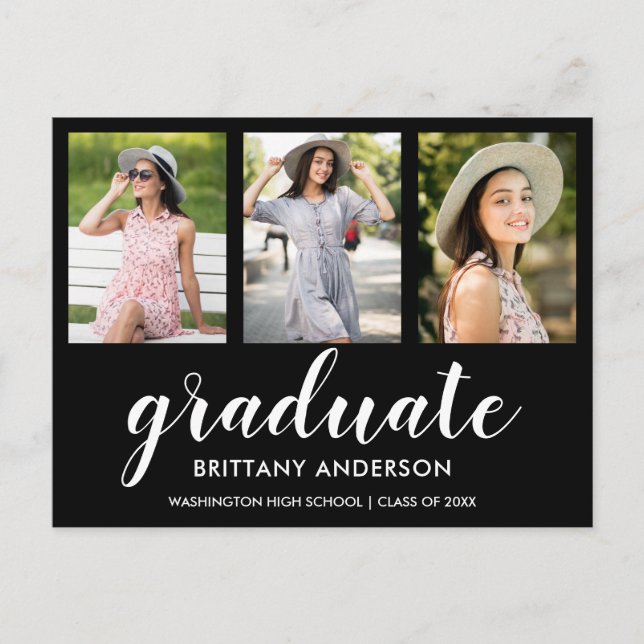 Moderne 3 Photo Graduation Party Invitation (Devant)