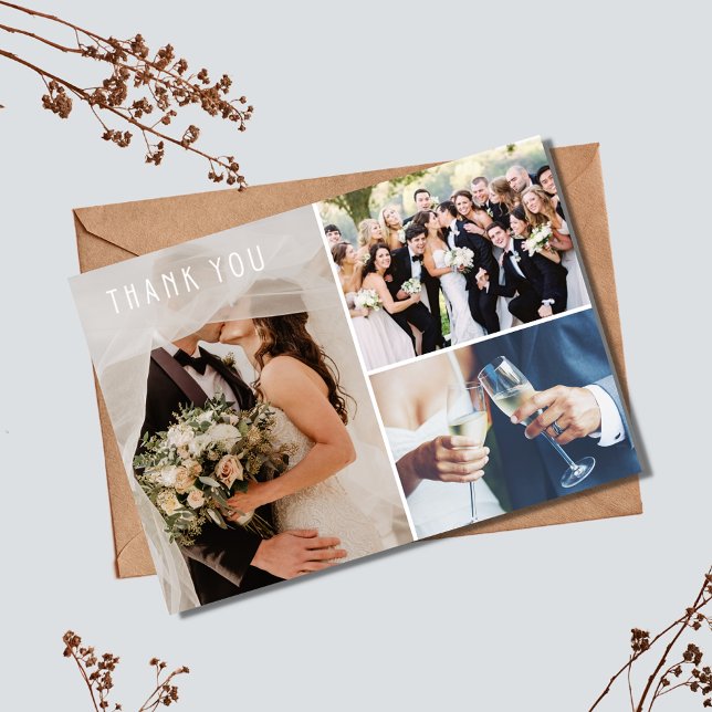 Moderne 3 Photo Mariage Merci (Modern 3 Photo Wedding Thank You Card)