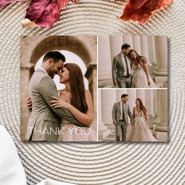 Moderne 3 Photo Mariage Merci (Modern 3 Photo Wedding Thank You Card)