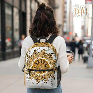 Moderne 3D-Blush-Orange-Floral-Mandala-Doodle Bedruckter Rucksack
