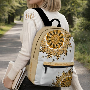 Moderne 3D-Blush-Orange-Floral-Mandala-Doodle Bedruckter Rucksack