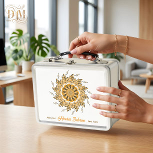 Moderne 3D-Blush-Orange-Floral-Mandala-Doodle Metall Brotdose