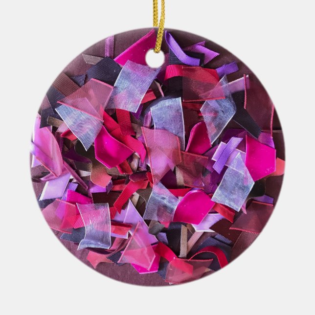 Moderne 3D-Effekt bordeauxrosa lila Bänder Keramik Ornament (Vorne)