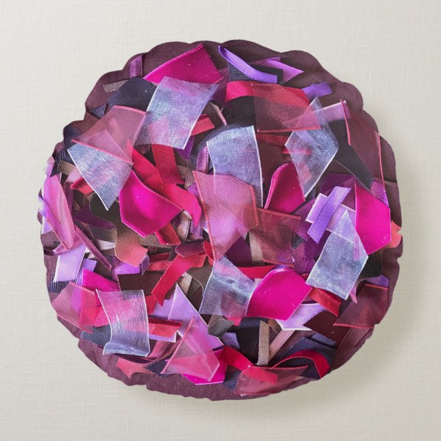 Moderne 3D-Effekt bordeauxrosa lila Bänder Rundes Kissen (Vorderseite)
