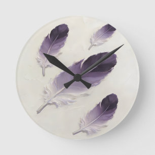 Moderne 3D Lila Lavendel Feder Öl Kunst Acryl Runde Wanduhr