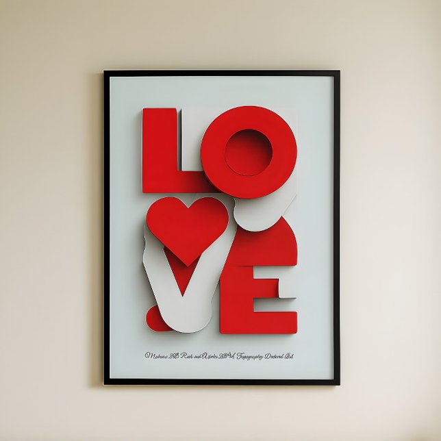 Moderne 3D Rot-Weiß-LOVE-Typografie Abstract  Poster (Von Creator hochgeladen)