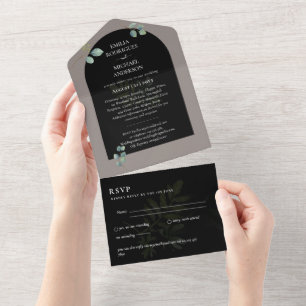 Moderne 3in1 Grünpflanzen Eukalyptus Wedding RSVP All In One Einladung