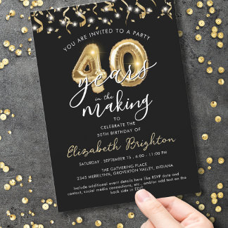 Moderne 40. Geburtstag Script Balloon Streamers Einladung