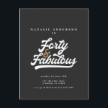 Moderne 40 und fabelhafte schwarze und goldene Geb Postkarte<br><div class="desc">Moderne 40. Geburtstagstypografie in Schwarz und Gold - coole Retroskripttexte in monochromen Formen. Teil einer Sammlung.</div>