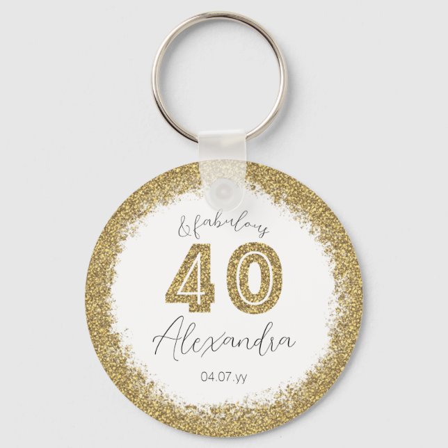 Moderne 40 und prächtige Gold Gitter Personalisier Schlüsselanhänger (Vorderseite)