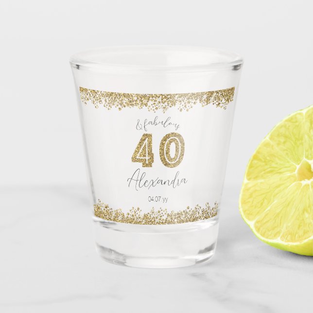 Moderne 40 und prächtige Gold Gitter Personalisier Schnapsglas (Vorderseite)