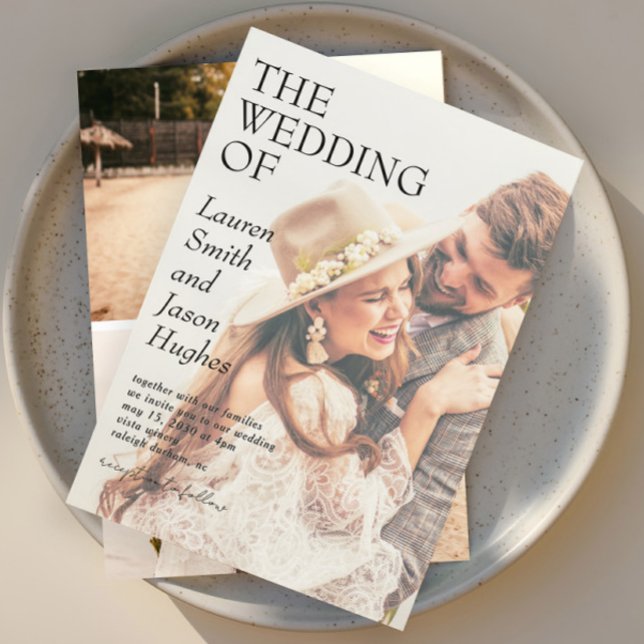 Moderne 4 Foto Black & White Boho Hochzeit Einladung (Von Creator hochgeladen)