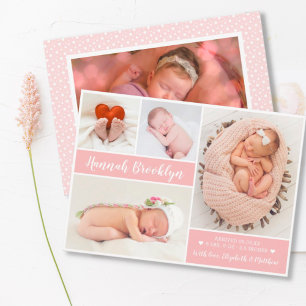 Moderne 4 Foto Collage Birth Announccard Ankündigung
