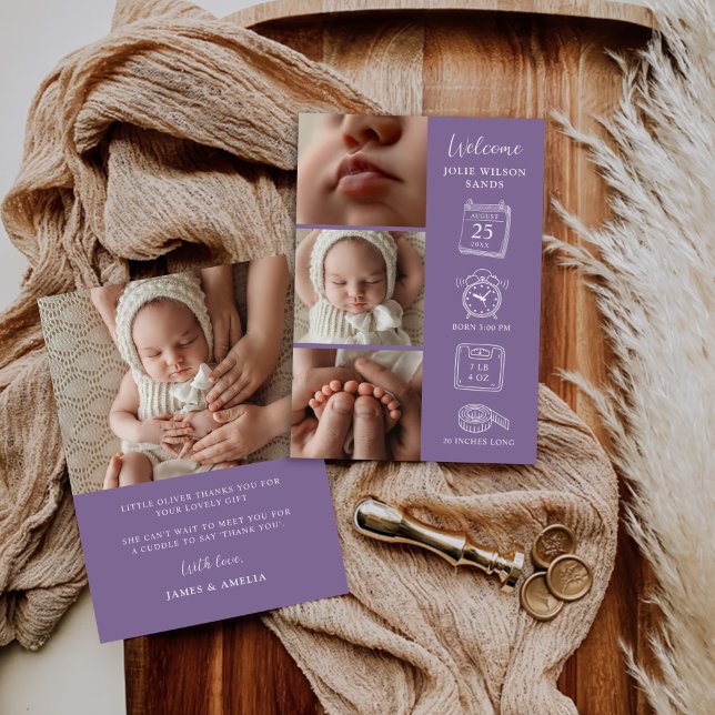 Moderne 4 Foto Collage Birth Announccard Einladung (Von Creator hochgeladen)