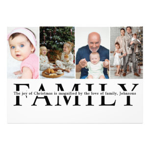 Moderne 4-Foto-Collage-Familien-Weihnachtszitat Fotodruck