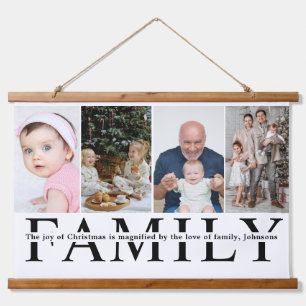 Moderne 4-Foto-Collage-Familien-Weihnachtszitat Wandteppich Mit Holzrahmen