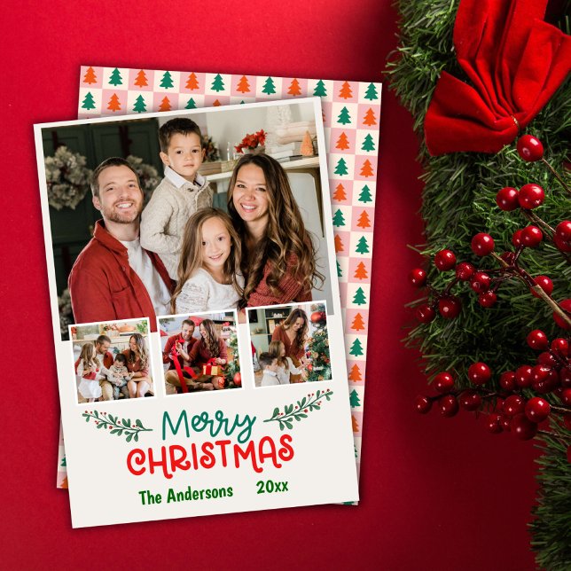 Moderne 4-Foto Collage niedliche Weihnachten (Front/Back )