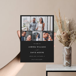 Moderne 4 Foto Collage QR Code Black Wedding Save The Date