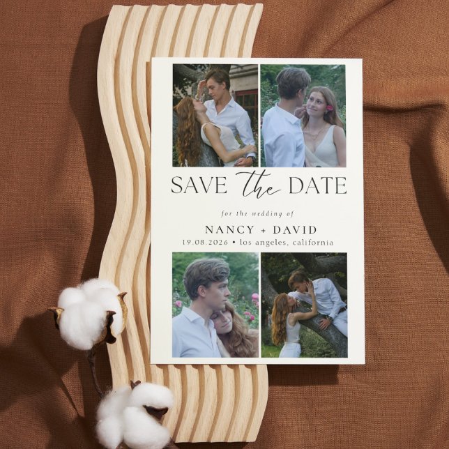Moderne 4-Foto-Collage-Script-Typografie-Hochzeit Save The Date (Von Creator hochgeladen)