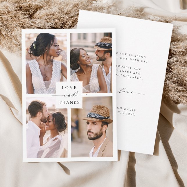 Moderne 4 Foto Collage Wedding Dankeskarte (Von Creator hochgeladen)