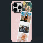 Moderne 4-Foto-Gitterkollektion Name auf rot-rosa Case-Mate iPhone 14 Pro Max Hülle<br><div class="desc">Moderne 4-Foto-Gitterkollektion mit dem Namen in Rosa mit einem Foto-Stand-Stil</div>