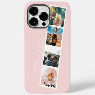 Moderne 4-Foto-Gitterkollektion Name auf rot-rosa iPhone 14 Pro Max Hülle
