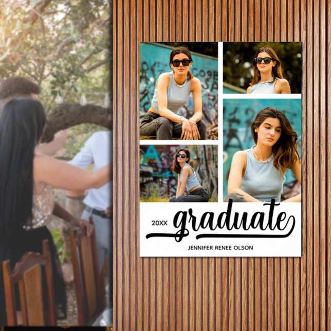 Moderne 4-Foto-Graduierungspartei Poster (Modern 4 photo graduation party poster - PRINTED and/or INSTANT DOWNLOAD)