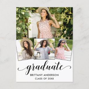 Moderne 4-Foto-Kalligrafie-Graduierungspartei Einladungspostkarte