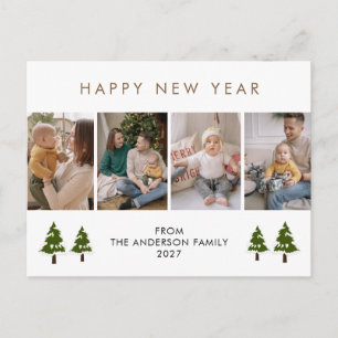 Moderne 4-Foto-Neujahrs-Tannenbaum-Minimalist Feiertagspostkarte