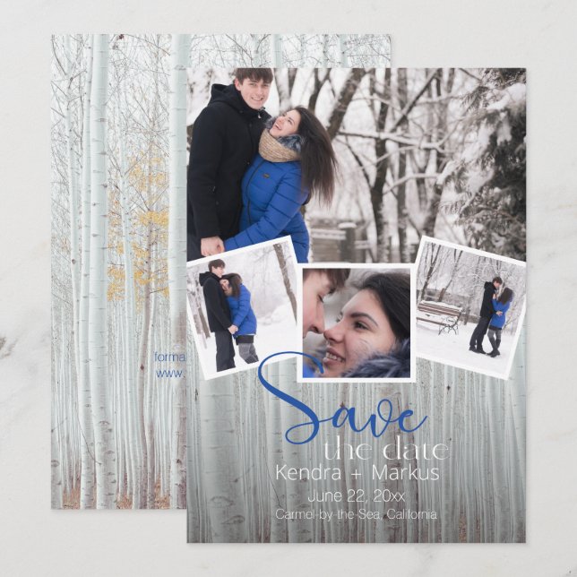 Moderne 4 Foto Rustikale Typografie Save the Date Einladung (Vorne/Hinten)