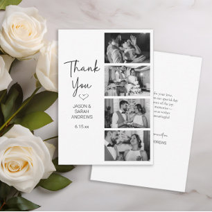 Moderne 4-Foto-Schwarz-Weiß-Filmstreifen-Hochzeit  Dankeskarte