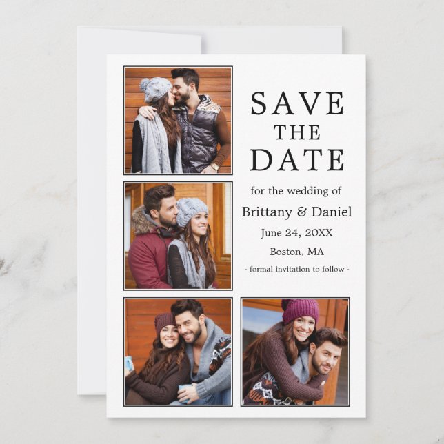Moderne 4-Foto-Verlobung Save the Date (Vorderseite)